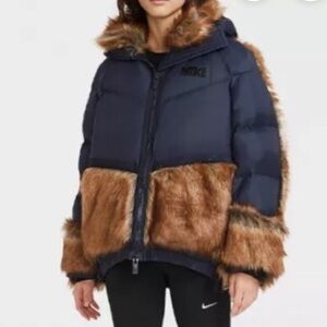 Nike x Sacai Navy and Brown Faux Fur Women’s Puffer Jacket